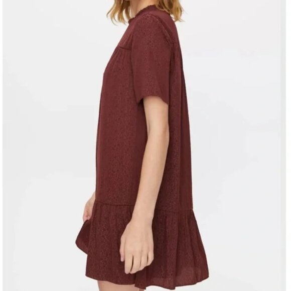 Aritzia Little Moon Campari Ruffle Dress Truffle Maroon Burgundy Size Small - Picture 2 of 10